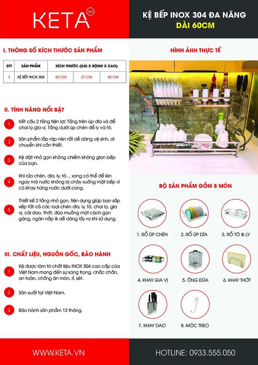 Kệ bếp inox đa năng 60cm